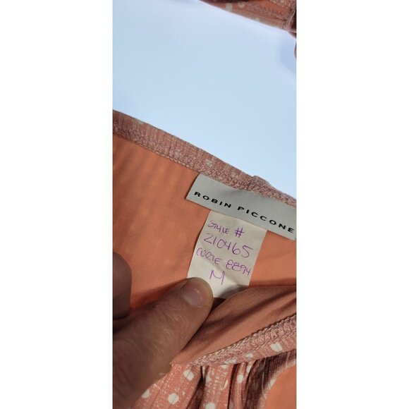 Robin Piccone Bikini Swim Top Strappless Bottom Mid Rise Sz M Pink Polka Dot - Picture 2 of 8